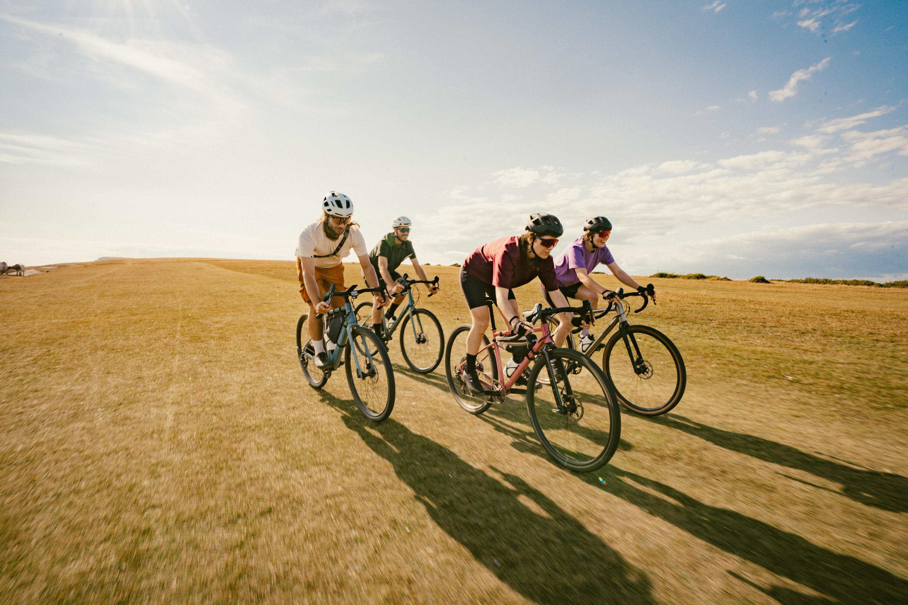 A group of people cycling